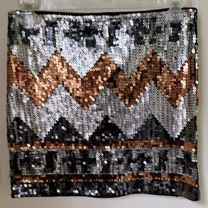 Sequin Mini Skirt Metallic Bodycon envy me Size S Stretch Party NWT Boho